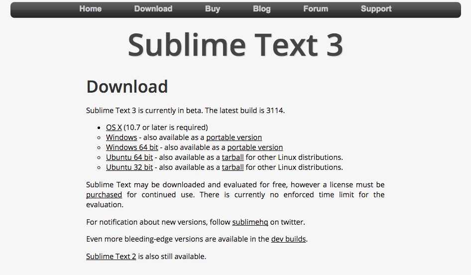 Sublime Text download page. Windows systems have a portable version for convenient use on the go.