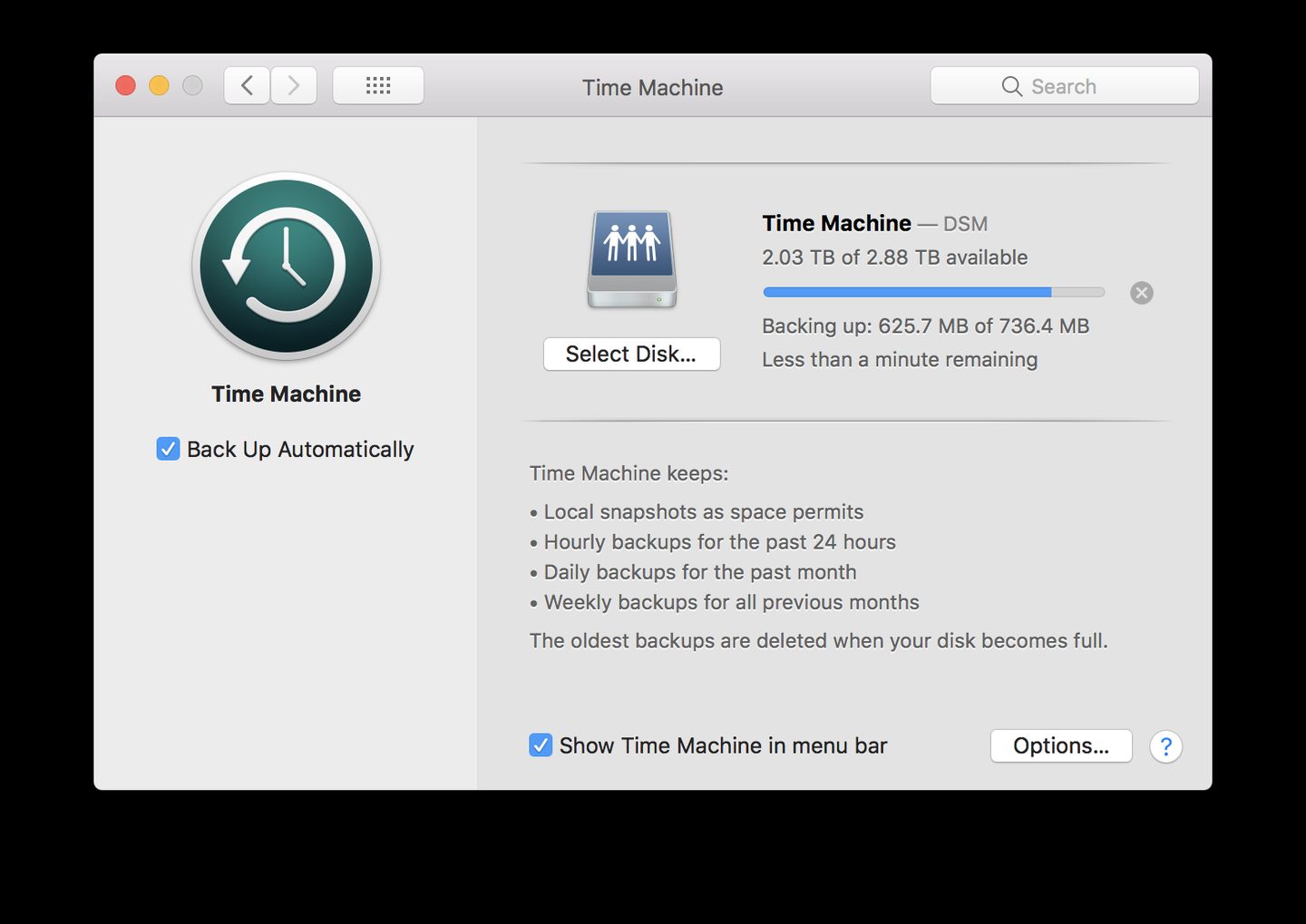 在 macOS 上打开 Time Machine 然后选择之前在DSM上设置的文件夹即可